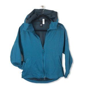 Adidas Teal Blue Lightweight Hooded Windbreaker Jacket Womens Size Medium
